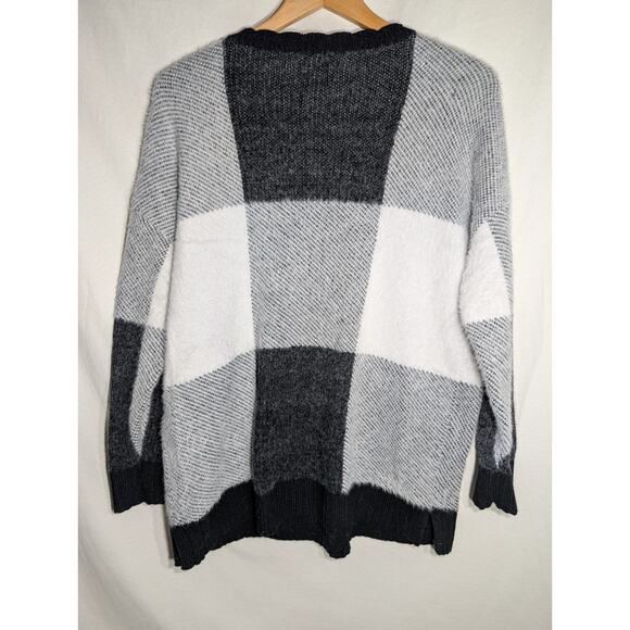 ELLE Womens Color Block Pullover Sweater Size L Longline Black Gray Cozycore - Picture 5 of 7